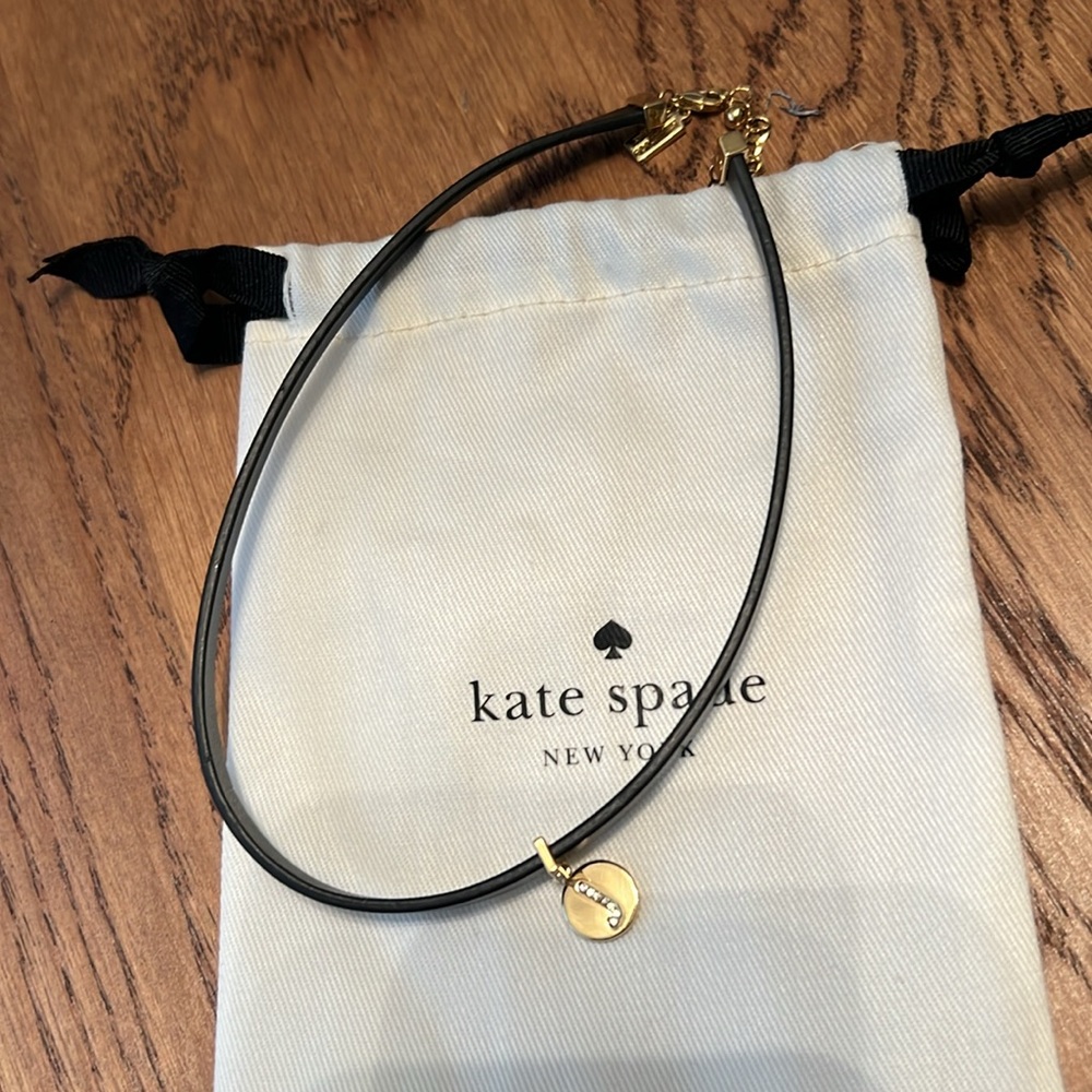 Kate Spade Black and Gold “J” Pendant leather Necklace with dust bag EUC